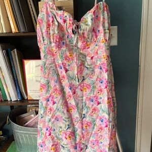 Floral Pink Strapless Dress
